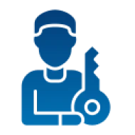 Security symbol featuring a person and key.